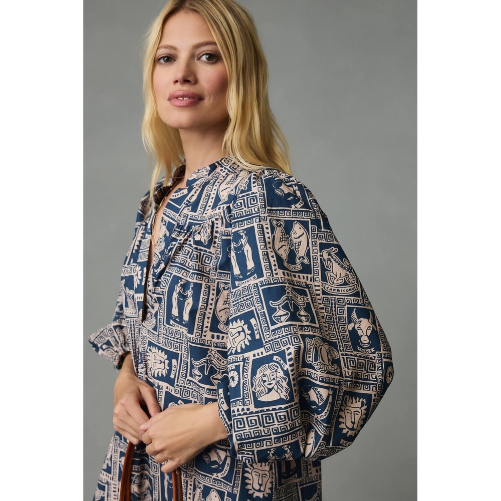 Corey Lynn Calter Zodiac Astrology Cotton Midi Dress Blue Large Boho The Sign - Picture 2 of 8